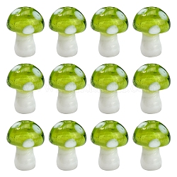 10 stücke pilz handgefertigte Bunte Malerei perlen, grün gelb, 12.5~14x10~11 mm, Bohrung: 1.5 mm