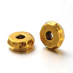 Abalorios entrepieza de estilo tibetano, Sin cadmio y níque y plomo, rerondana plana, oro antiguo, 8x3mm, agujero: 2 mm