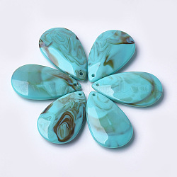 Pendentifs acryliques, style de pierres fines imitation, larme, turquoise foncé, 48x28x9mm, Trou: 2mm, environ 68 pcs/500 g