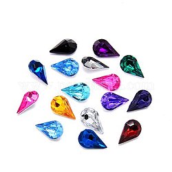 Imitation Taiwan Acrylic Rhinestone Cabochons, Pointed Back & Faceted, teardrop, Mixed Color, 13x8x4.5mm