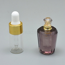 多面的な合成アメジスト開閉可能な香水瓶ペンダント  真鍮のパーツとガラスのエッセンシャルオイルのボトル  40~48x21~25mm  穴：1.2mm  ガラス瓶容量：3ml（0.101液量オンス）  宝石の容量：1ml（0.03液量オンス）