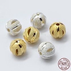 925 стерлингов серебряные шарики Spacer, граненые, матовые, круглые, разноцветные, 8 мм, отверстие : 1 мм