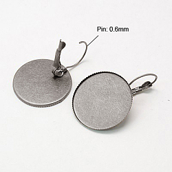 Brass Leverback Earring Findings, Platinum, Tray: 25mm, 26mm, Pin: 0.6mm