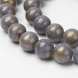 Fili di perline giada di mashan naturale, con polvere oro, tinto, tondo, grigio, 8mm, Foro: 1 mm, circa 48pcs/filo, 16 pollice