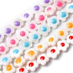 Natural Freshwater Shell Enamel Beads Strands, Flower, Mixed Color, 6.5~7x8~8.5x3.5~4mm, Hole: 0.4mm, about 48pcs/strand, 14.69''~14.92''(37.3~37.9cm)