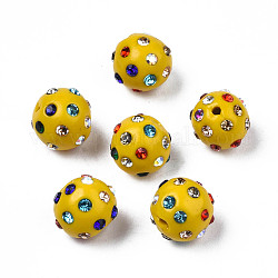 Perles de strass en argile polymère, Perles de boule pavé disco , ronde, verge d'or, pp15 (2.1~2.2mm), 9~10.5x9mm, Trou: 1.2mm