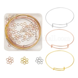 DIY Jewelry Set Making, Bracelet with Adjustable Brass Expandable Bangle Making and Eco-Friendly Vacuum Plating & Long-Lasting Plated Brass Open Jump Rings, Multi-color, 96Pcs/Box