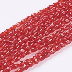 Chapelets de perles en verre à facettes, larme, firebrick, 5x3mm, Trou: 0.5mm, Environ 85~95 pcs/chapelet, 16.5~18.7 pouce (42~47.5 cm)