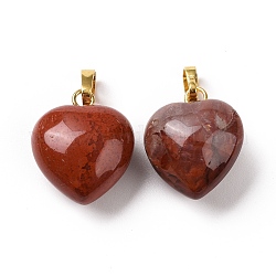 Colgantes de jaspe rojo naturales, con fornituras de latón de tono de oro, charm de corazón, 18x15~15.5x6~8mm, agujero: 6x3 mm