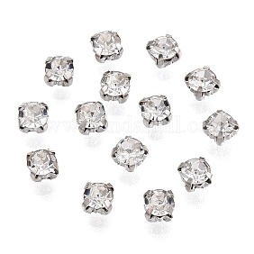 Шить на горный хрусталь, стекло горный хрусталь, бусы Montee, с настройками латуни, аксессуары для одежды, плоско-круглые, платина, 3x2.8 мм, отверстие : 0.8 мм, о 1440 шт / комплект