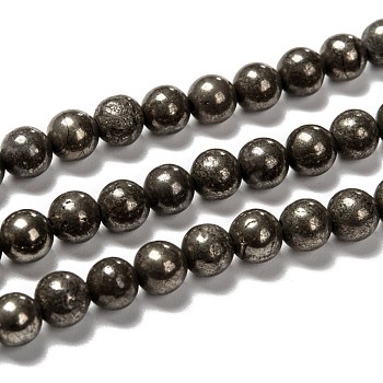 Fili di perline di pirite naturale, tondo, 6mm, Foro: 1 mm, circa 67pcs/filo, 15.74 pollice