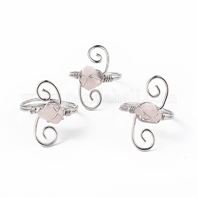 Крошка из натурального розового кварца с вихревым кольцом на пальце RJEW-L082-02P-10-1