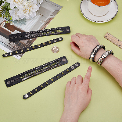 3шт. браслеты из искусственной кожи в стиле панк BJEW-WH0014-076B-1
