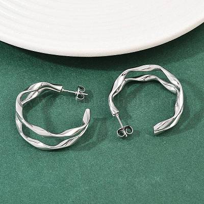 Двухслойные серьги-гвоздики в форме буквы С из нержавеющей стали 304 EJEW-P324-11P-1