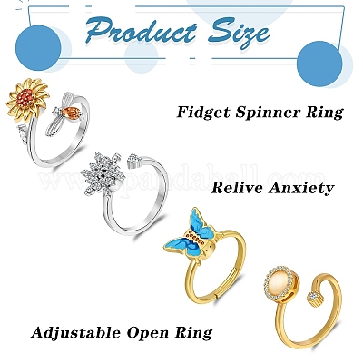 4 шт. 4 стильных вращающихся манжеты из кубического циркония для успокоения беспокойства RJEW-SZ0001-14-1