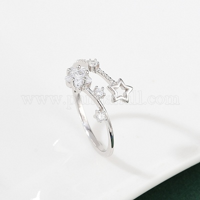 Регулируемые открытые манжеты из стерлингового серебра с кубическим цирконием для женщин RJEW-B128-04-1