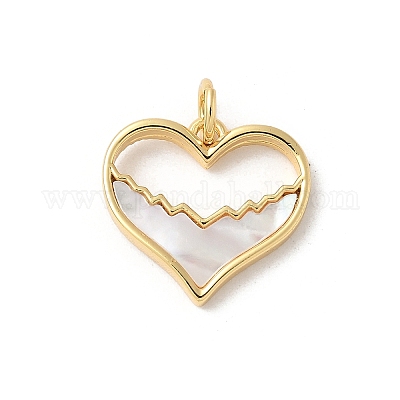 Подвески в виде сердечек из натуральной белой ракушки из латуни с соединительными кольцами KK-S522-08E-G-1