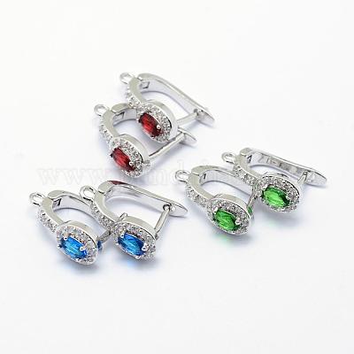 Прочные фурнитуры для серег-кольцов из латуни с покрытием из микропаве с кубическим цирконием и застежкой сзади KK-F720-04-1