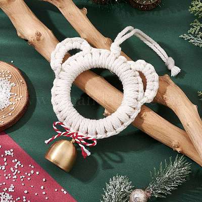 Подвеска в виде головы медведя из дерева и хлопковых ниток HJEW-TA00303-1