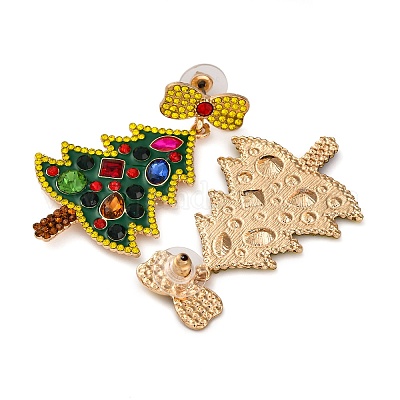 Рождественские елки с бантом из сплава серьги-гвоздики для женщин EJEW-Z078-01A-1