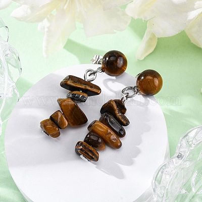 Натуральный тигр глаз болтается серьги EJEW-JE06371-03-1