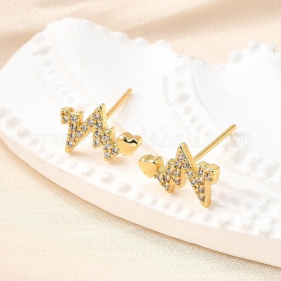 Серьги-гвоздики Heartbeat из латуни с микропаве из прозрачных кубических цирконий EJEW-G433-06G-1