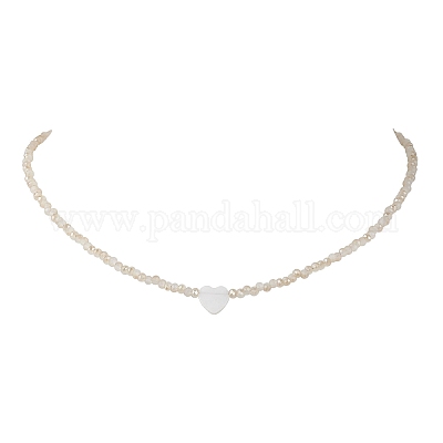 Стеклянные бусины с ожерельями-сердечками из ракушек NJEW-JN04681-03-1