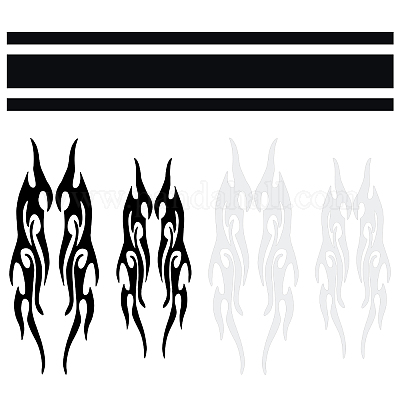 Black Fire Flame Car Side Body Vinyl Strip Graphic Line Decal Fender  Stickers Styling Decor, 2pcs