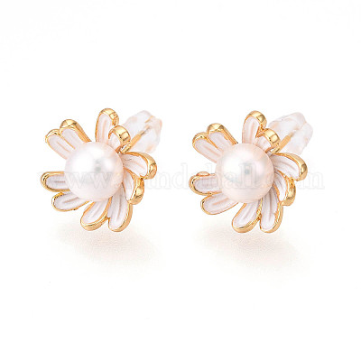 Серьги-гвоздики из натурального жемчуга в форме цветка из латуни PEAR-N020-06X-1