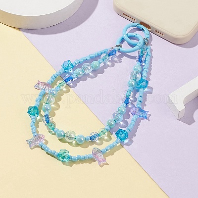 Ремни для мобильных телефонов из акриловых рыбок и бисера HJEW-JM01064-1