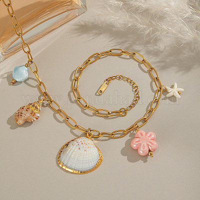 Подвеска-цветок из европейских гальванизированных натуральных ракушек и керамических ракушек DC9406-1