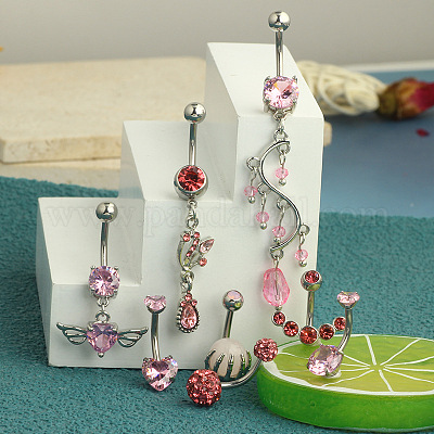 8 шт. 8 стиля из нержавеющей стали 316l роза стразы сердце крыло круглая изогнутая штанга живот кольца набор FS-WG1B07E-01-1