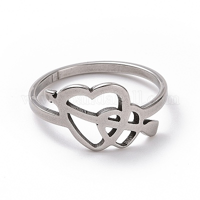 Кольцо в виде стрелы купидона из нержавеющей стали 201 RJEW-J051-19P-1