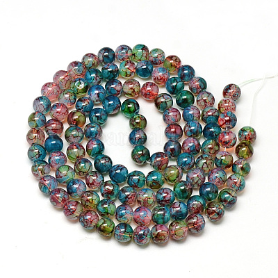 Chapelet de perles en verre baking paint&nbsp;DGLA-Q023-8mm-DB70-1