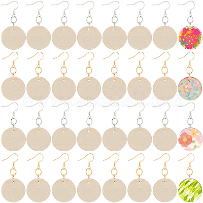 Наборы для самостоятельного изготовления плоских круглых деревянных сережек-подвесок DIY-SP0004-99-1