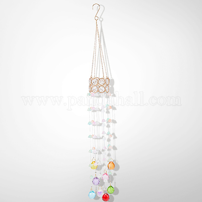 Цветочные круглые стеклянные бусины с кисточками HJEW-WH20020-007C-1