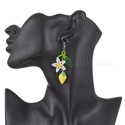 Серьги-подвески из стеклянного бисера ручной работы EJEW-MZ00477-1