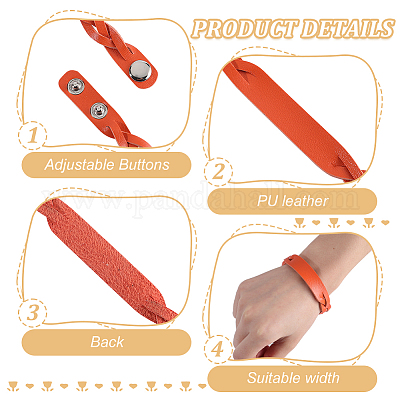 16шт. набор браслетов из искусственной кожи 8 цветов с застежками-кнопками BJEW-GF0001-19-1