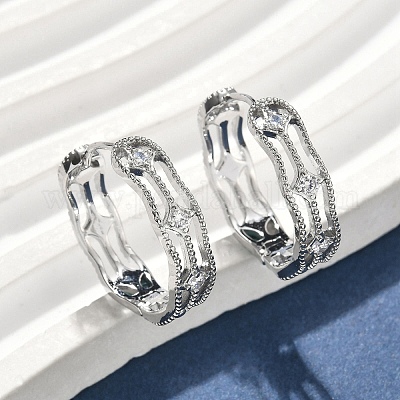 Прямоугольные серьги-кольца из латуни с прозрачным кубическим цирконием EJEW-D320-06P-1