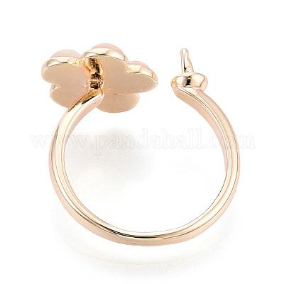 Оправы для колец-манжет из латуни с микропаве из прозрачных кубических цирконий и ракушек KK-T076-75G-1