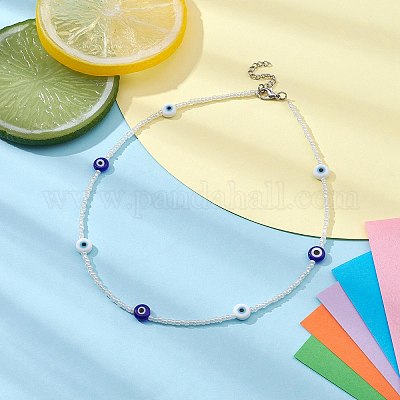 Колье сглаза лэмпворк и бисером NJEW-JN04365-1