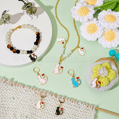 Маркеры петель с замком в виде кота из сплава эмали HJEW-PH01711-1