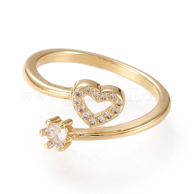 Регулируемые латунные кольца микро манжеты из прозрачного циркония RJEW-K233-02G-1