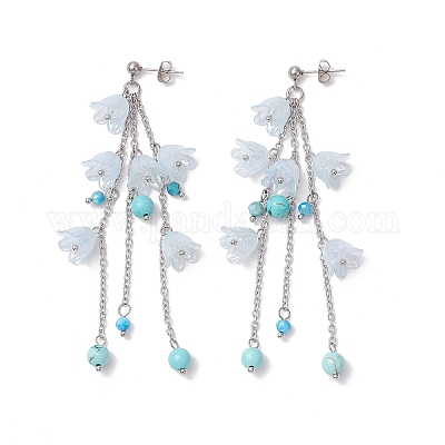 Серьги-гвоздики с кисточками из акрила EJEW-TA00648-02-1