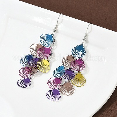 Серьги-подвески в форме ракушки из нержавеющей стали 430 EJEW-A137-03P-05-1