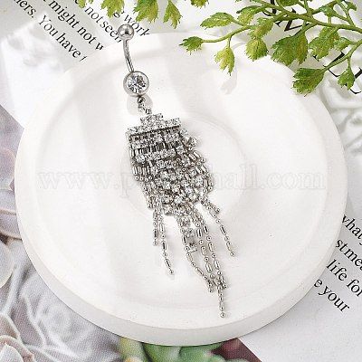 Сплав кристалл горный хрусталь подвеска изогнутая штанга живот кольца AJEW-R007-04P-03-1