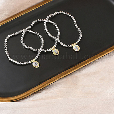 Браслеты из латуни с овалами и подвесками в виде Иисуса BJEW-B148-03A-1