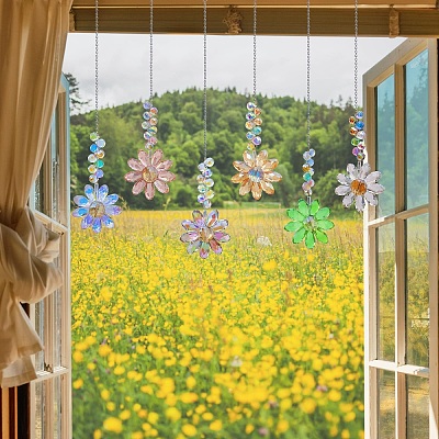 ガラスの花の吊り飾り 家の庭のポーチの装飾のための窓のレインボー