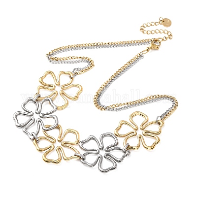 Двухцветные ожерелья-нагрудники с цветами из нержавеющей стали 304 для женщин NJEW-F361-01GP-1