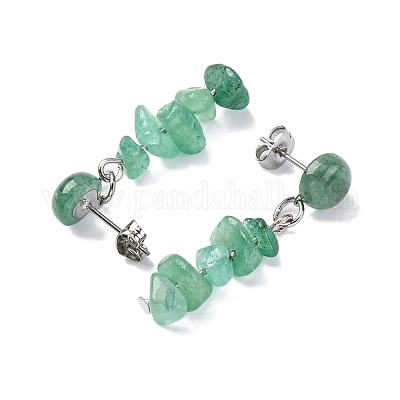 Натуральный зеленый авантюрин висит серьги EJEW-JE06371-02-1